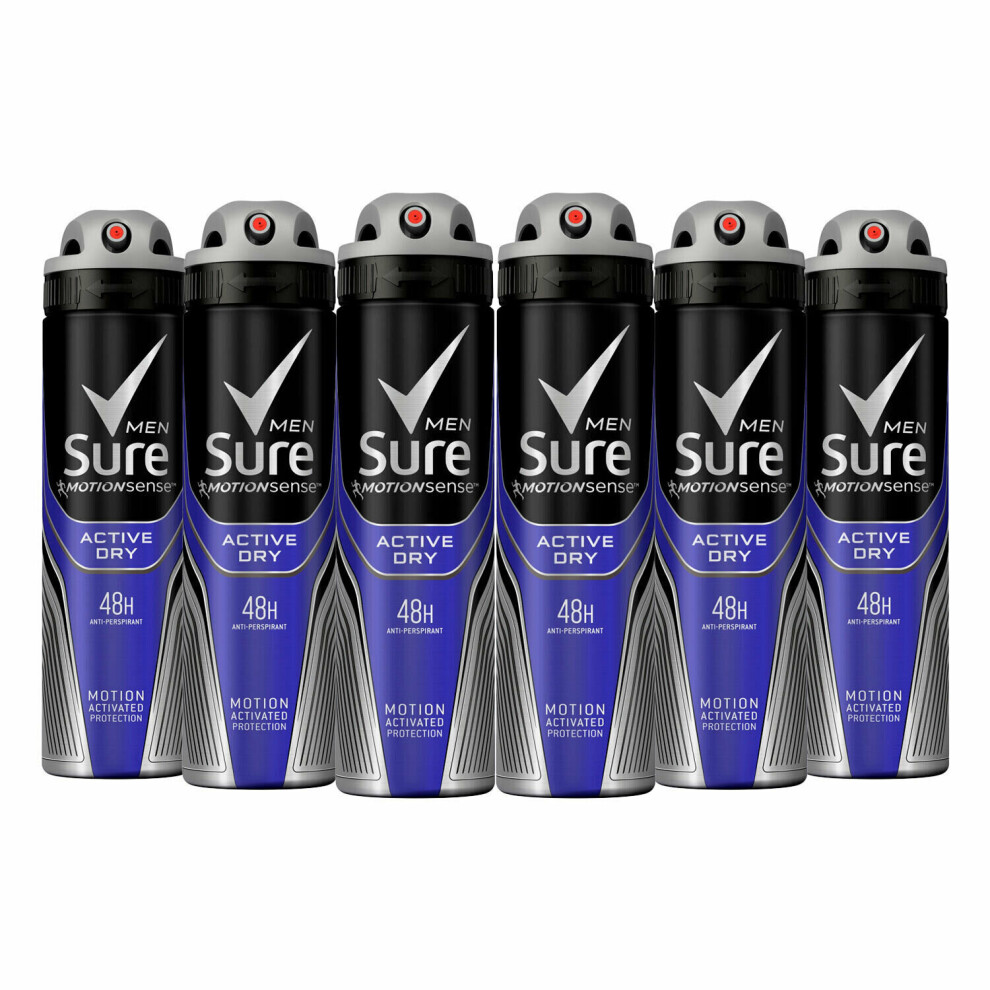 Sure Men Anti Perspirant 48H Protection Active Dry Deodorant, 6 Pack, 150ml