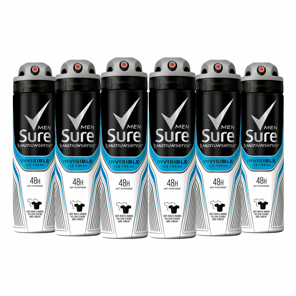 Sure Men Anti Perspirant 48H Protection Invisible Ice Deodorant, 6 Pack, 150Ml
