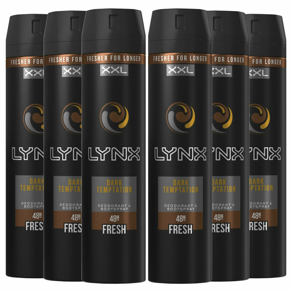 Lynx XXL 48H Fresh Deodorant Body Spray, Dark Temptation, 6 Pack, 250ml