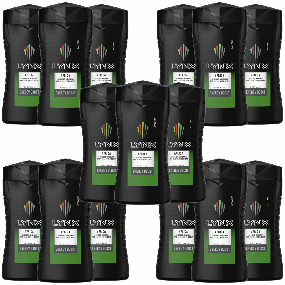 Lynx Africa Refreshing Energy Boost Shower Gel Body Wash, 15x 50ml