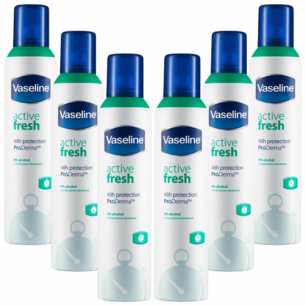Vaseline Proderma Anti Perspirant Deodorant For Women, Active Fresh, 6 Pk, 250Ml