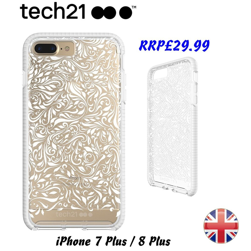 Genuine Tech21 Evo Check Lace Edition Protective Case Cover For Apple Iphone 7 Plus / 8 Plus (5.5") Clear 5055517378512