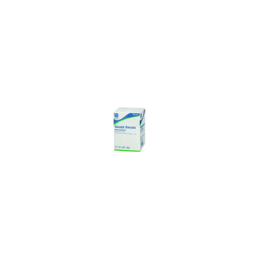 Premier Cotton Gauze Swabs, Non-Sterile, 8 Ply, 7.5Cm X 7.5Cm, Pack Of 100 (1655)