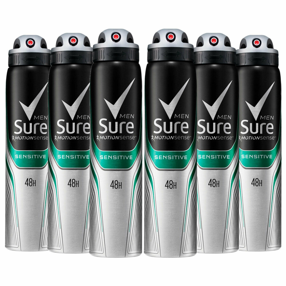 Sure Men Anti Perspirant Deodorant, Sensitive, 6 Pack, 250ml