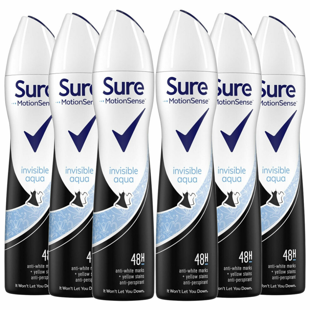 Sure Women Motion Sense Antiperspirant Deodorant, Invisible Aqua, 6 Pack, 250ml