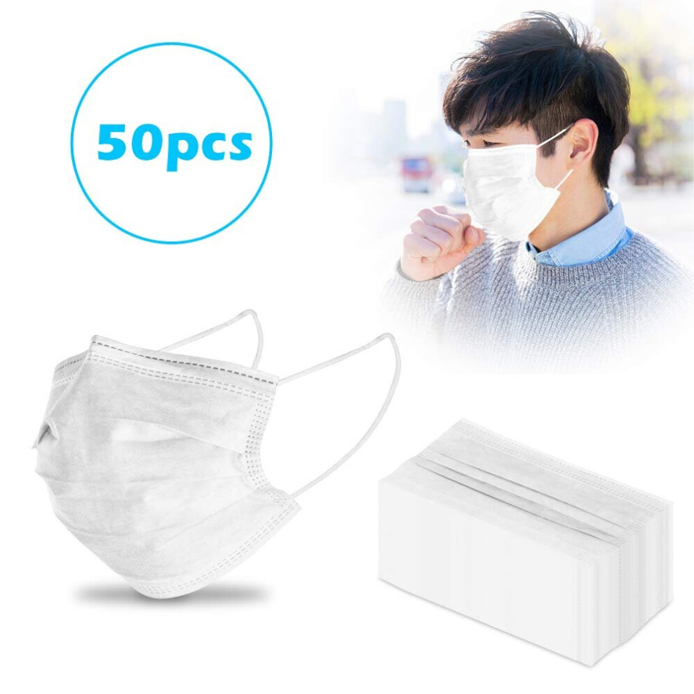 Disposable Face Mask 3 Ply Earloop White Pack Of 50 5000007862545