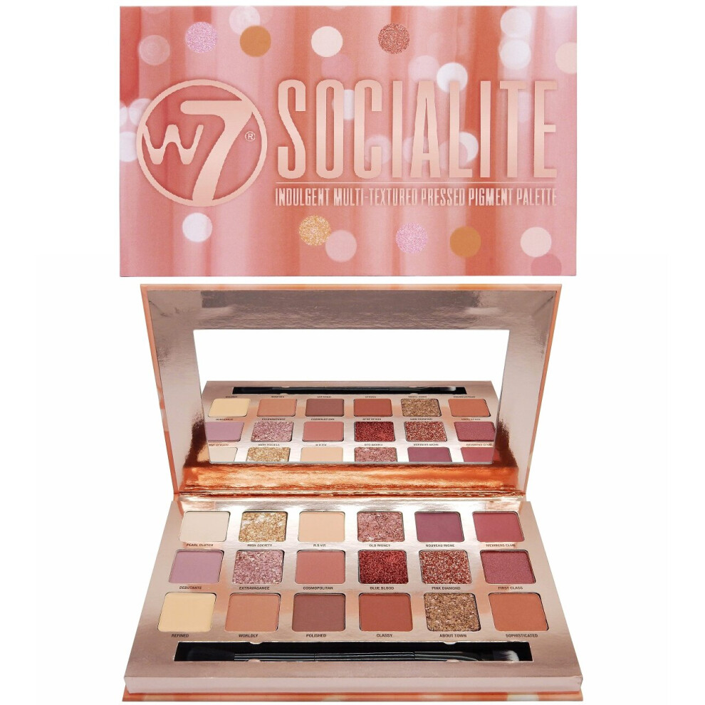 W7 Socialite Indulgent Multi-Textured Pressed Pigment Palette 18 Colour Eye Shadow Palette