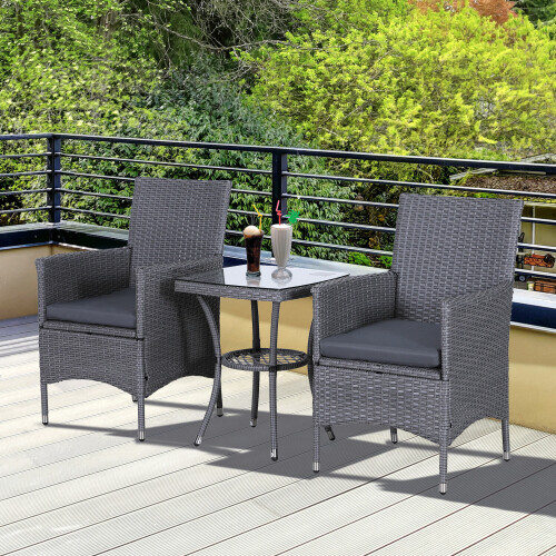 Outsunny 3pc Outsunny Outdoor Grey Rattan Bistro Set 2