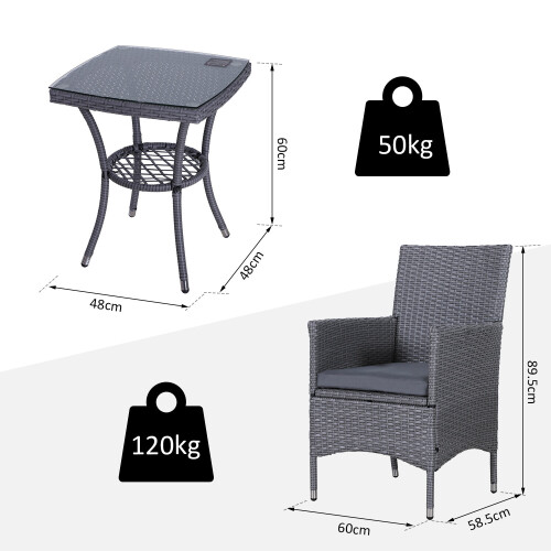 Outsunny 3pc Outsunny Outdoor Grey Rattan Bistro Set 1