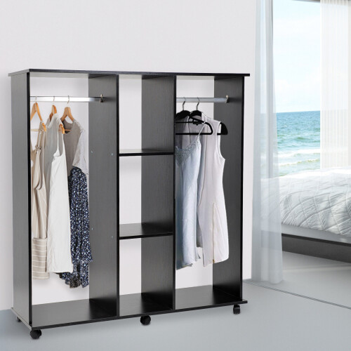 Homcom HOMCOM Black Mobile Open Wardrobe With Clothes Hanging Rail 2