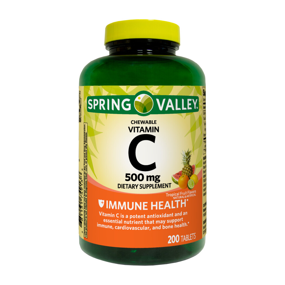 Spring Valley Chewable Vitamin C 500Mg Immune Health Dietary Supplement, 200 Tablets