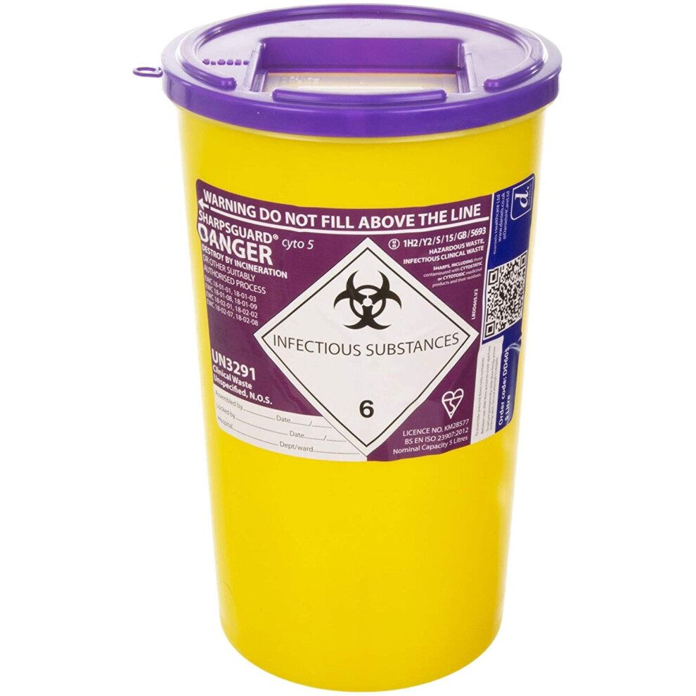 Daniels Sharpsguard Cyto Purple Lid 5 Litre Colour Coded Sharps Bin