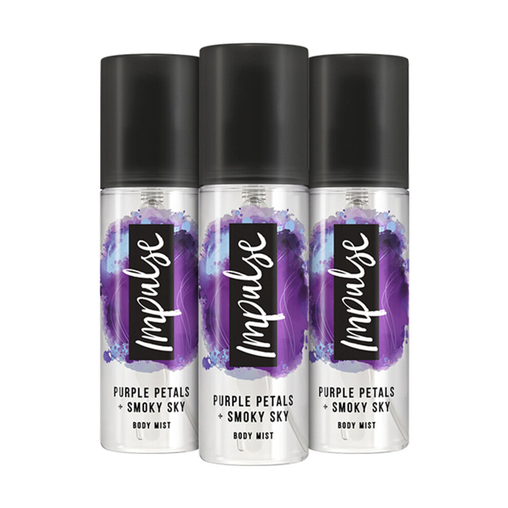 (Purple Petals & Smoky Sky) Impulse Body Mist Hand-Sized Bottle 150ml - 3 Pack