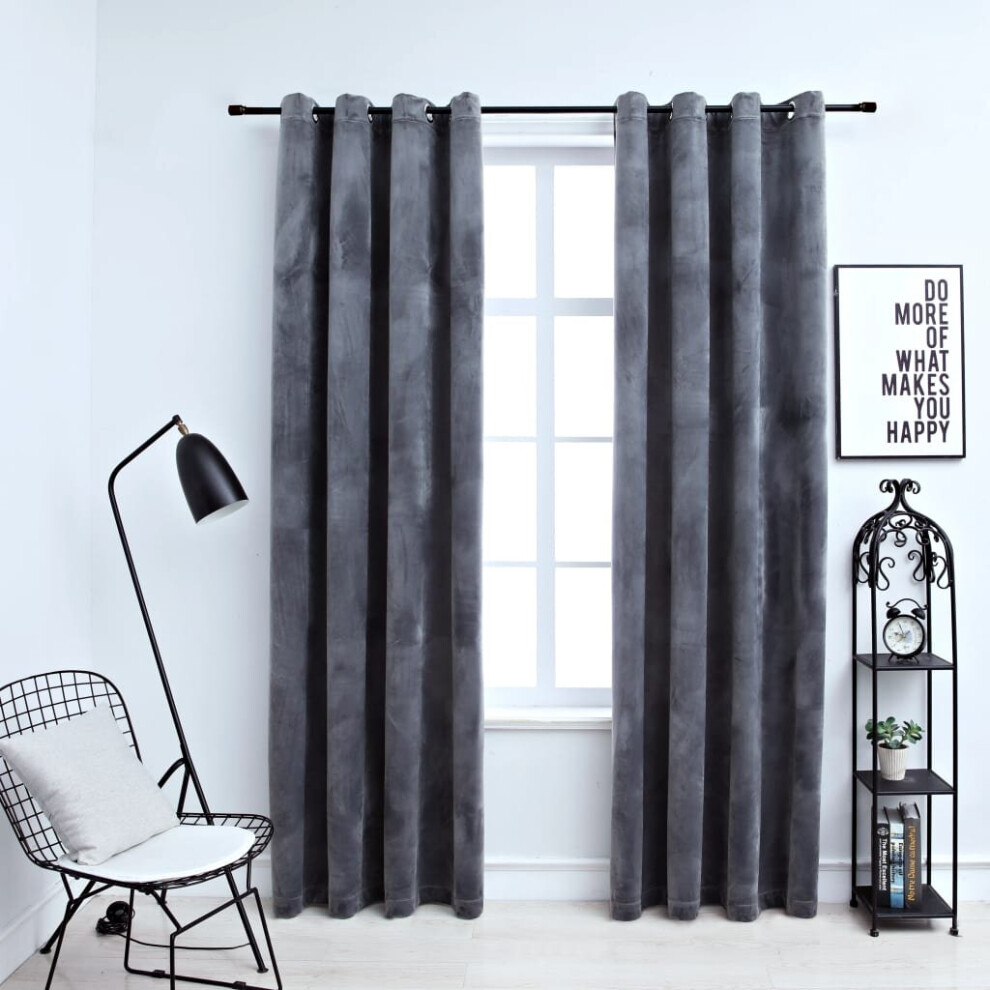 Vidaxl 2X Blackout Curtains With Metal Rings Velvet Anthracite 140X175cm Blind