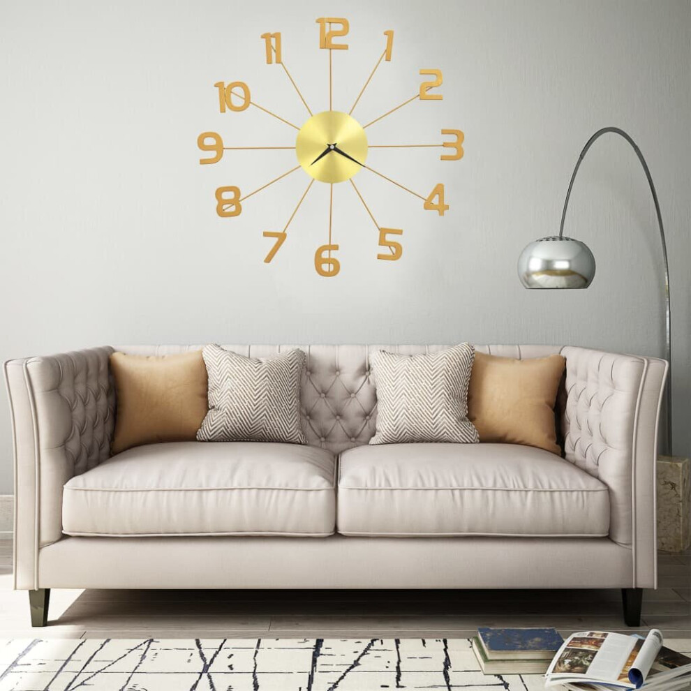 vidaXL Wall Clock Metal 50cm Golden Round Decorative Wall Clock Analog Clock