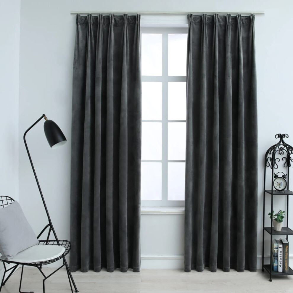 Vidaxl 2X Blackout Curtains With Hooks Velvet 140X175cm Drapery Anthracite