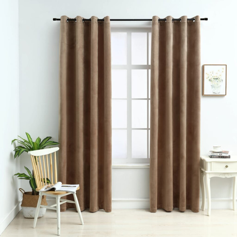 Vidaxl 2X Blackout Curtains With Metal Rings Velvet Beige 140X245cm Blind