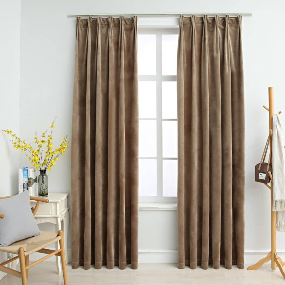 vidaXL 2x Blackout Curtains with Hooks Velvet Beige 140x225cm Drapery Blinds-image-OPC-P5SZM6T-NEW