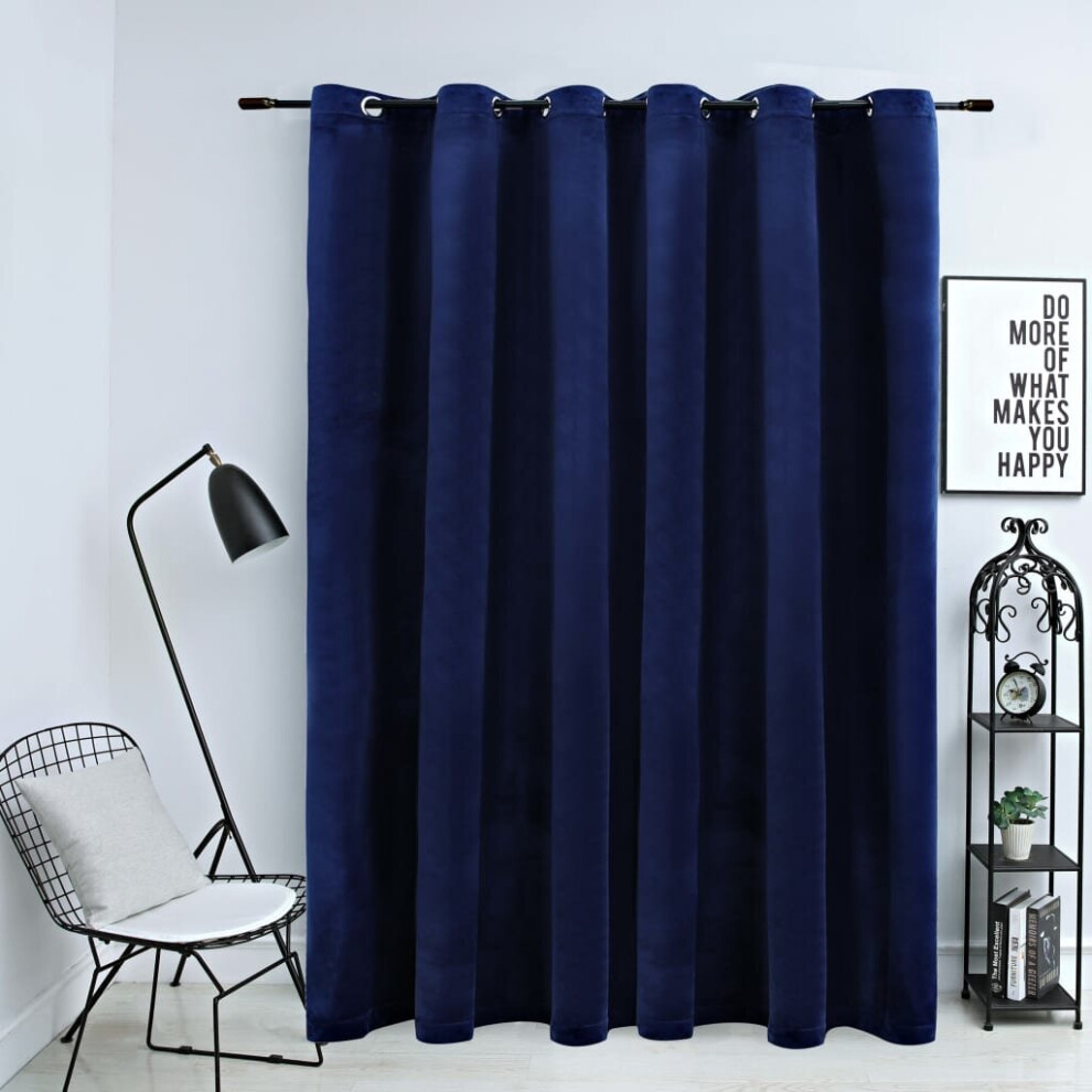 vidaXL Blackout Curtain with Metal Rings Velvet Dark Blue Blind Drapery Window