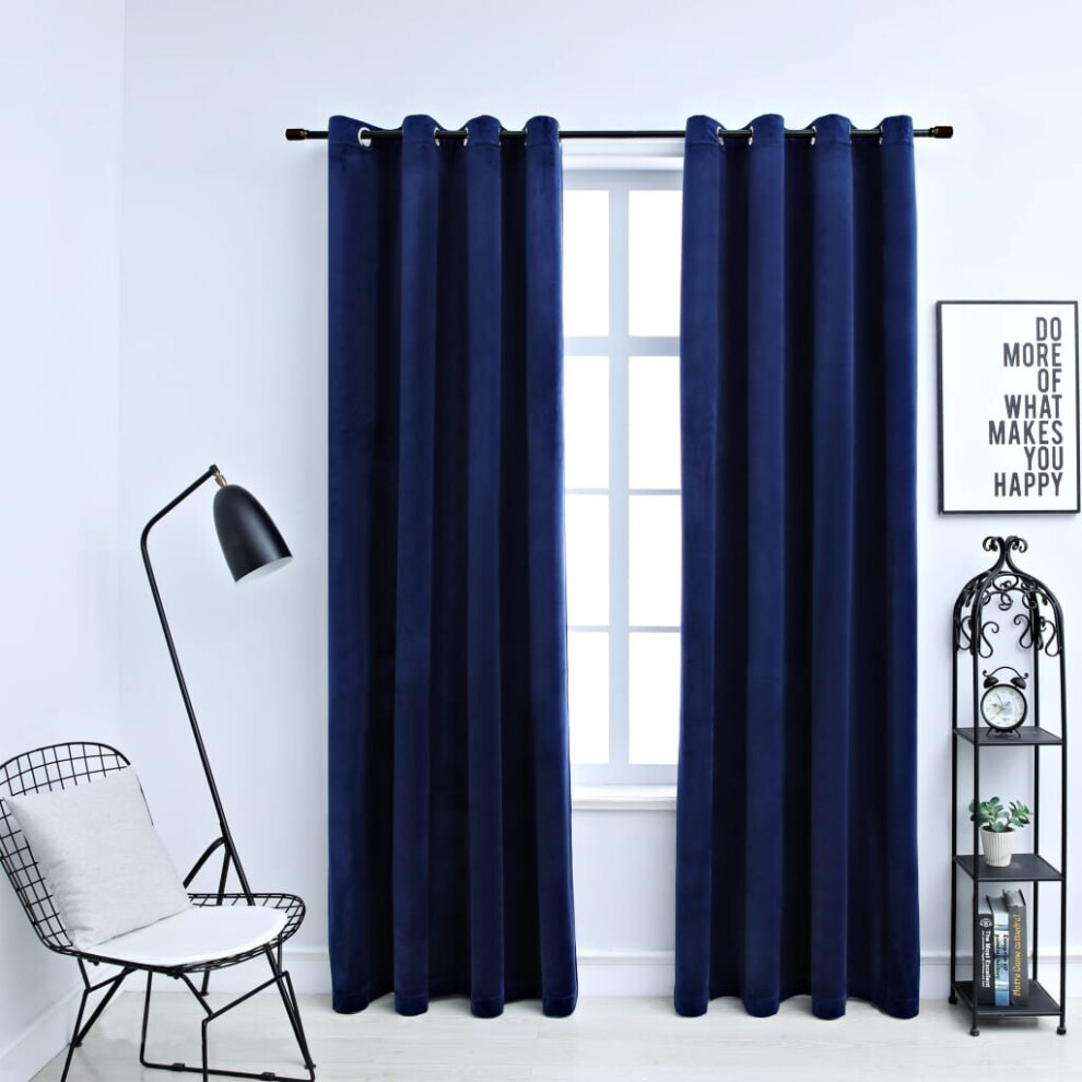 Vidaxl 2X Blackout Curtains With Metal Rings Velvet Dark Blue 140X225cm Blind