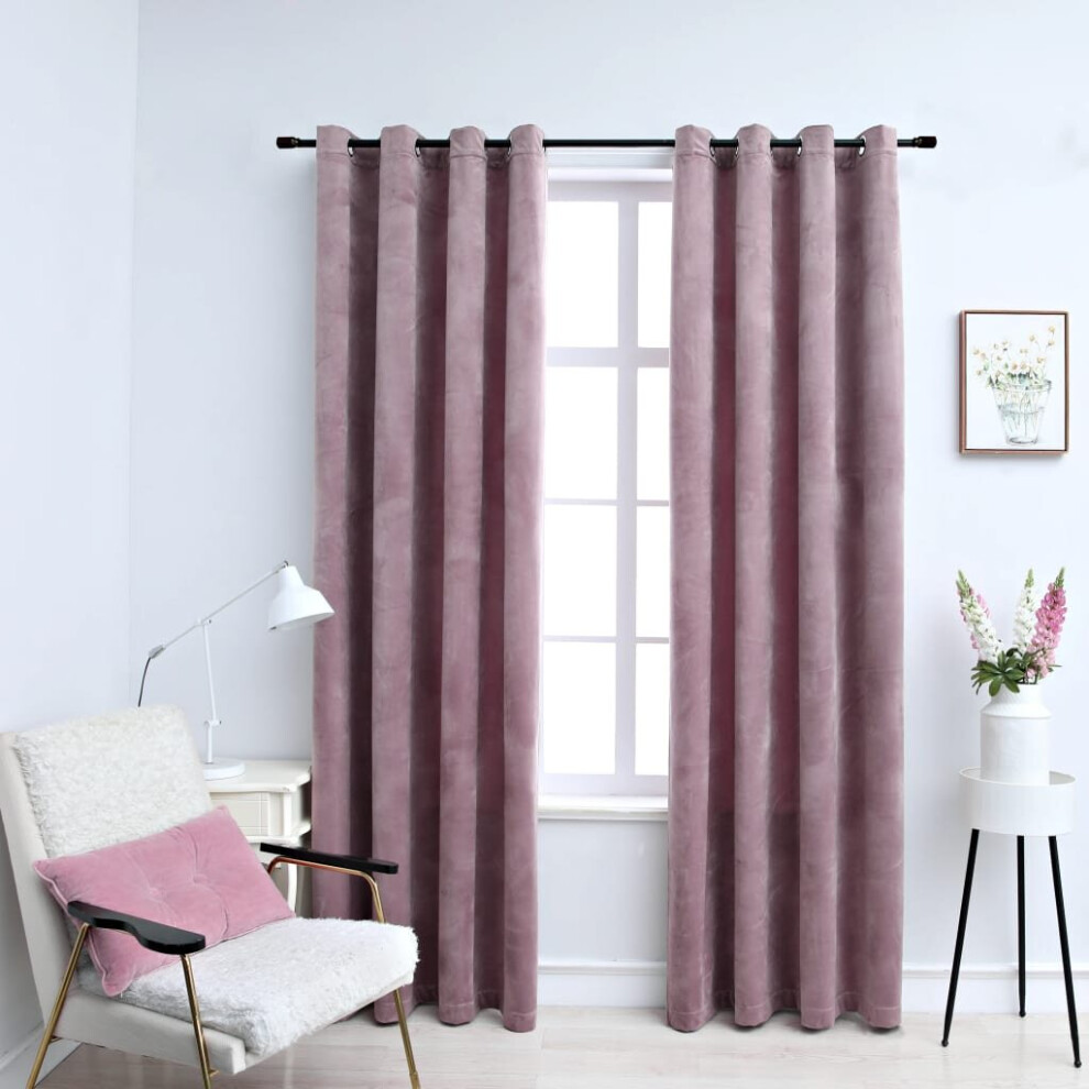 Vidaxl 2X Blackout Curtains With Rings Velvet Anthracite Pink 140X225cm Blind