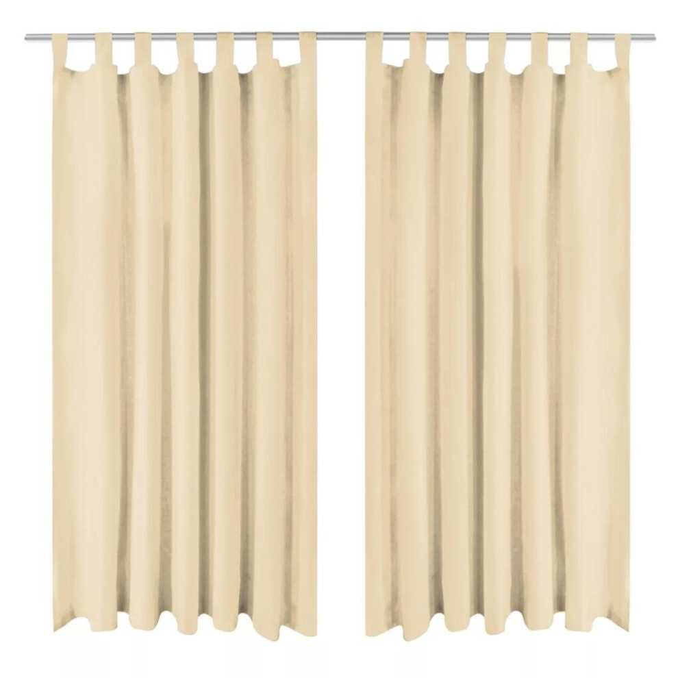 vidaXL 2x Micro-Satin Curtains with Loops 140x175 cm Beige Window Drapes Home