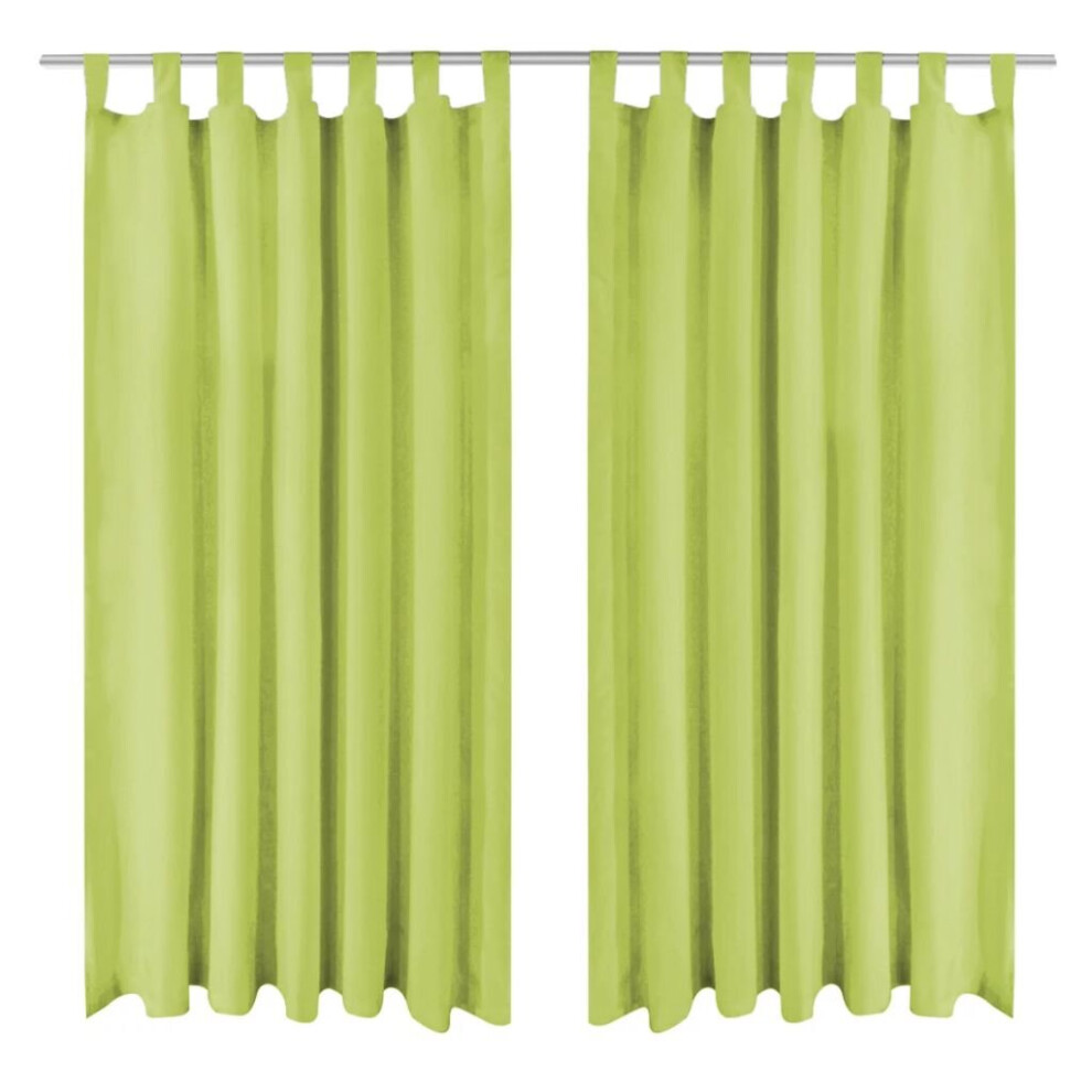 vidaXL 2x Micro-Satin Curtains with Loops 140x175 cm Green Window Drapes Home