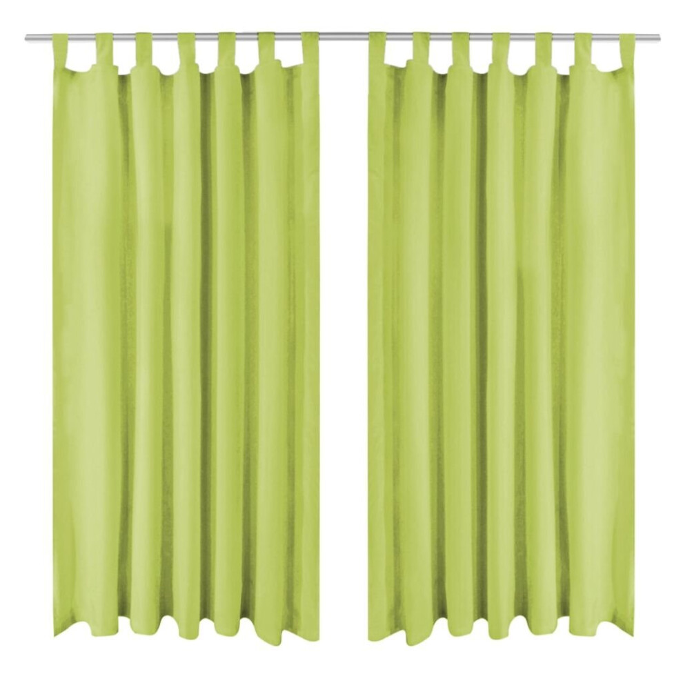 vidaXL 2x Micro-Satin Curtains With Loops 140x225 Cm Green Window Drapes Home