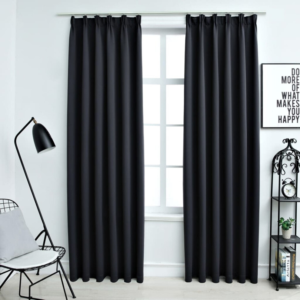 Vidaxl 2X Blackout Curtains With Hooks Black 225Cm Blind Window Drape Covering