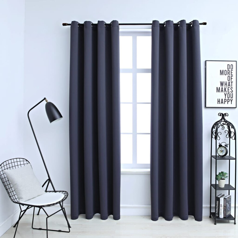 Vidaxl 2X Blackout Curtains With Metal Rings 140X175cm Drapery Anthracite