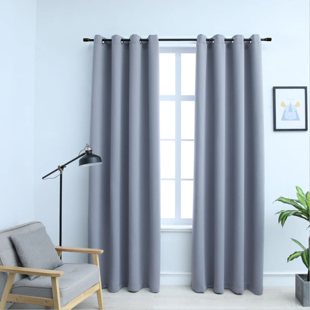 Vidaxl 2X Blackout Curtains With Metal Rings Grey 140X245cm Blind Drapery