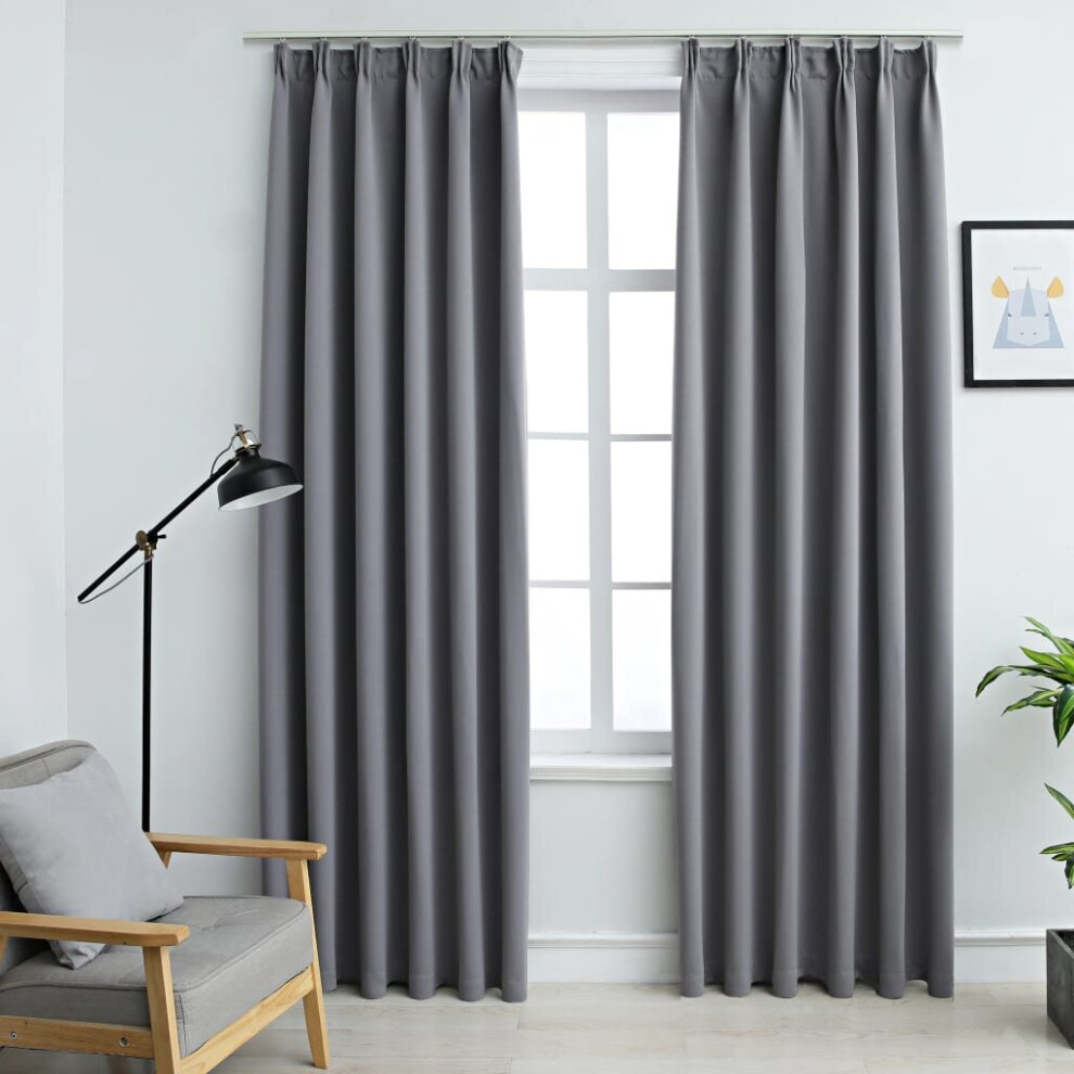 vidaXL 2x Blackout Curtains with Hooks Grey 140x225cm Drapery Blind Drape