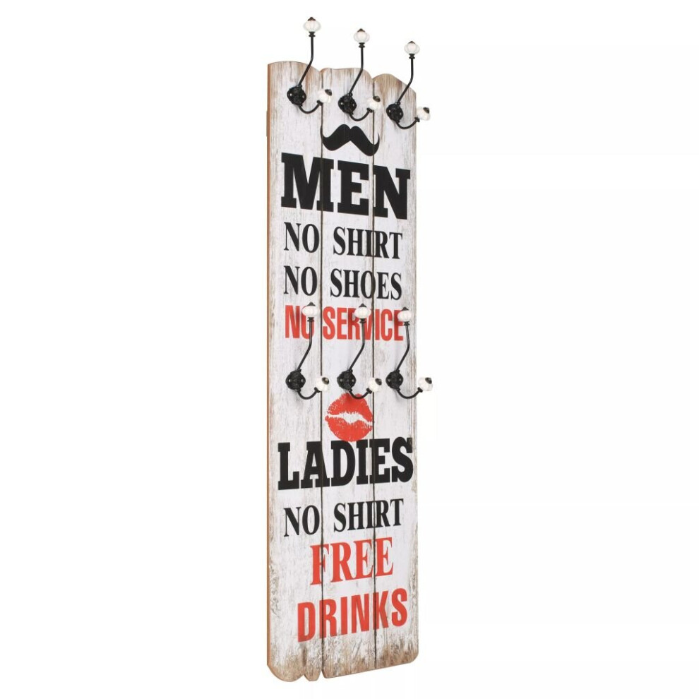 vidaXL Wall-mounted Coat Rack with 6 Hooks 120x40cm MEN LADIES Hanger Holder