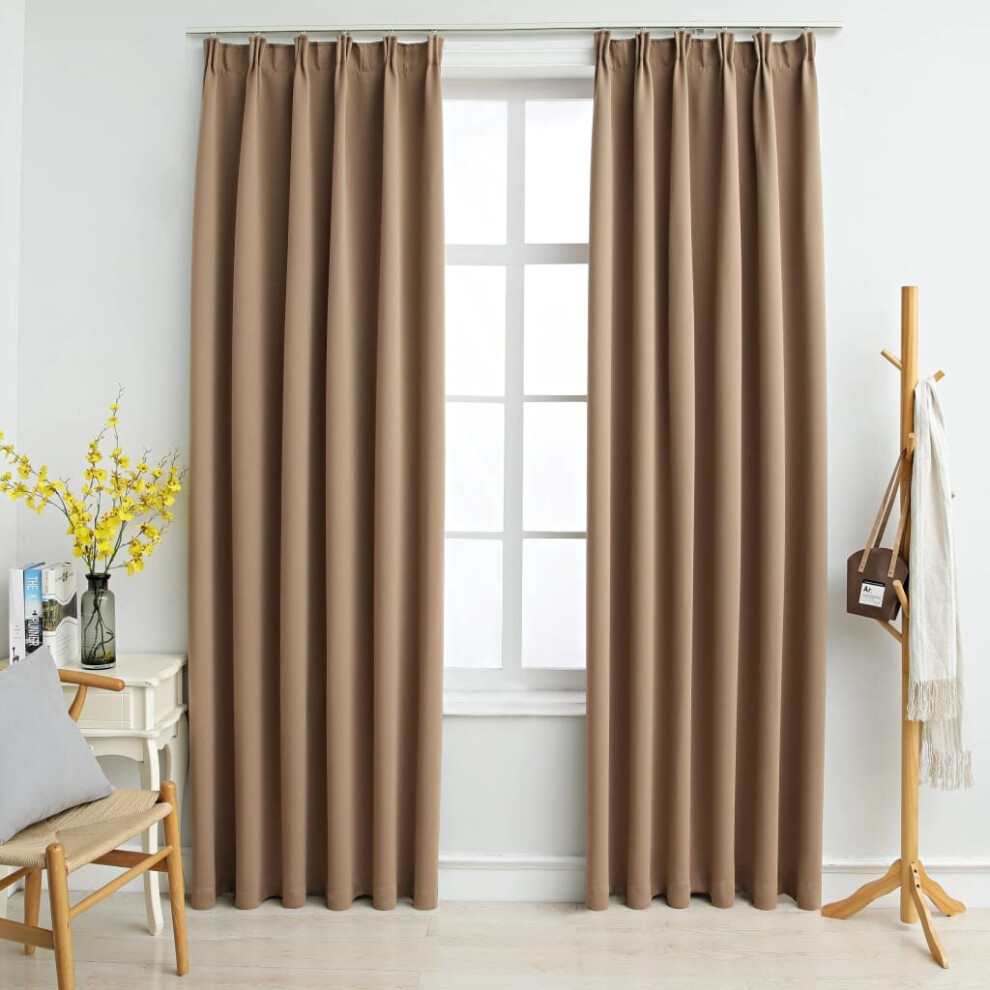 vidaXL 2x Blackout Curtains with Hooks Taupe 140x175cm Drapery Blind Drape