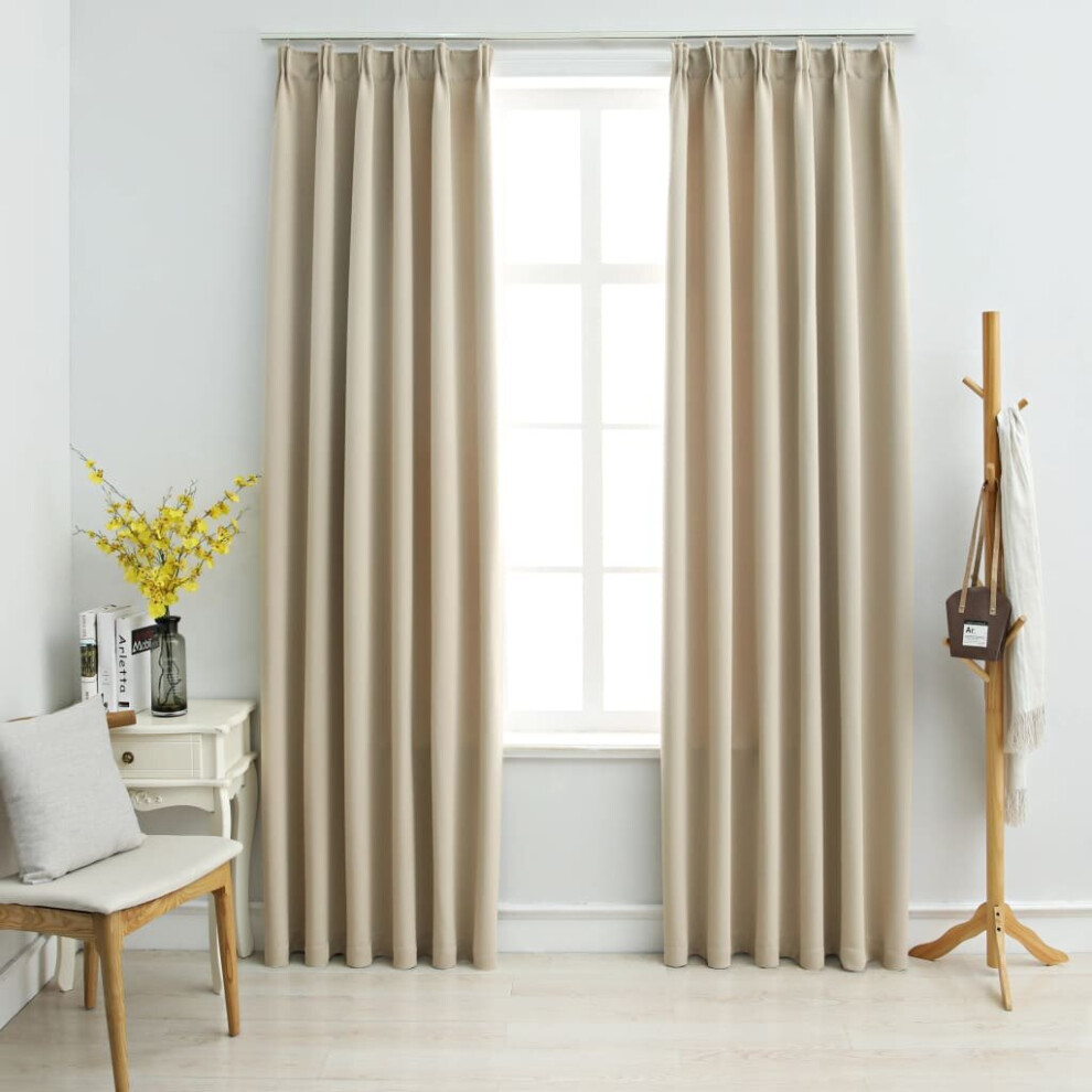 Vidaxl 2X Blackout Curtains With Hooks Beige 245Cm Blind Drape Window Covering
