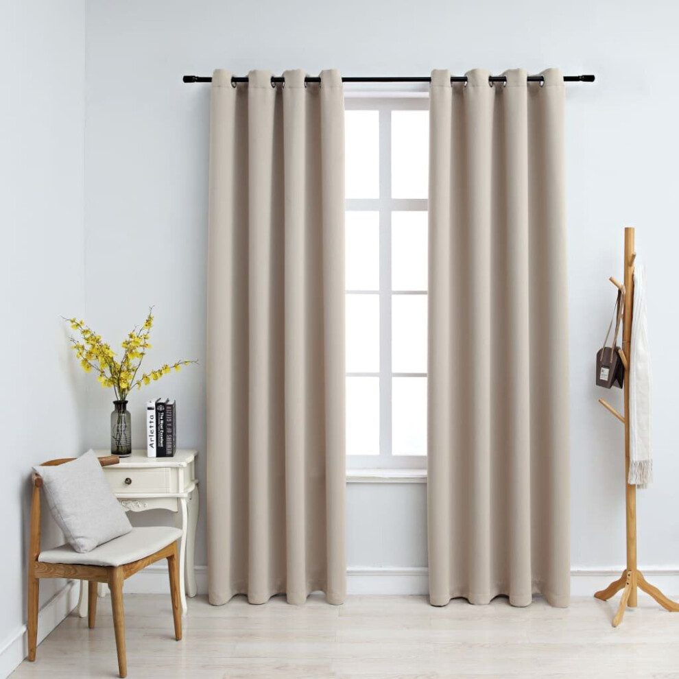 Vidaxl 2X Blackout Curtains With Metal Rings Beige 140X245cm Blind Drapery