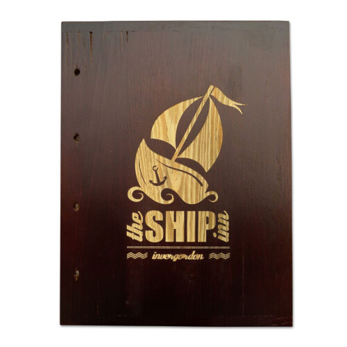 (Yes) Wooden Menu Holder A4 Restaurant Brown Engraving