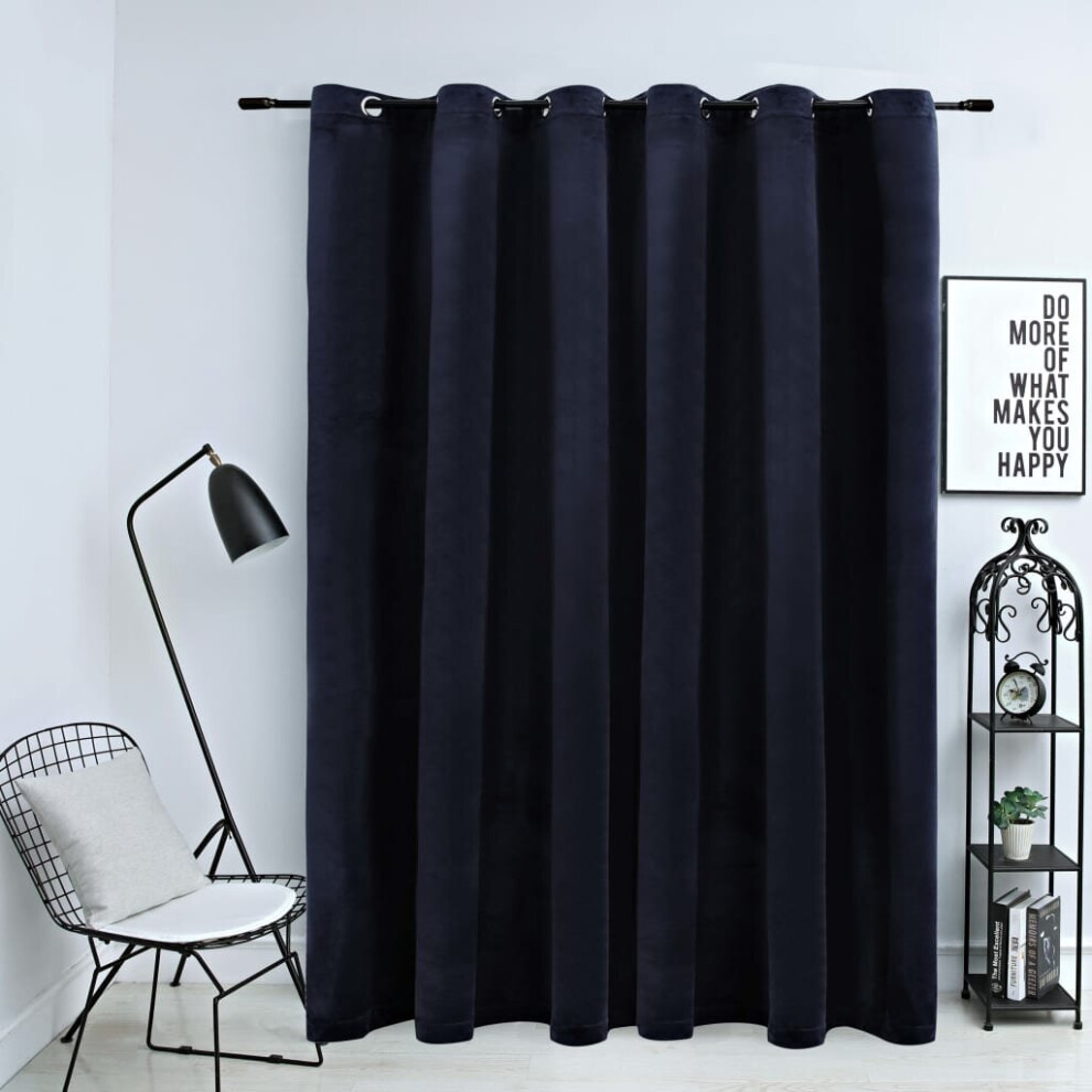 vidaXL Blackout Curtain with Metal Rings Velvet Black Blind Drapery Window