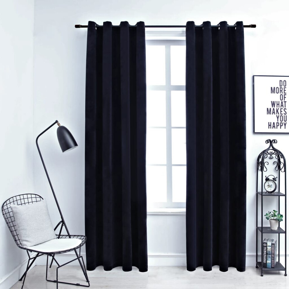 Vidaxl 2X Blackout Curtains With Metal Rings Velvet Black 140X245cm Blind