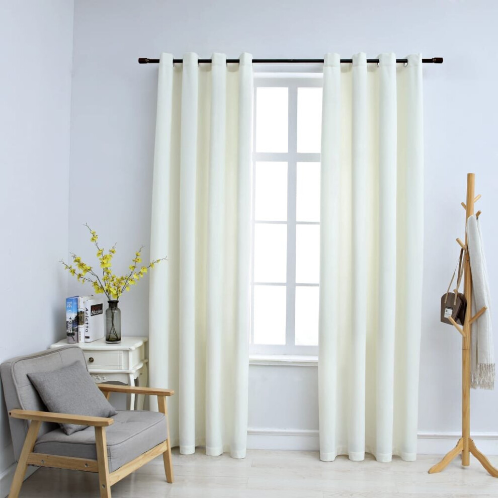Vidaxl 2X Blackout Curtains With Metal Rings Velvet 140X225cm Blind Cream