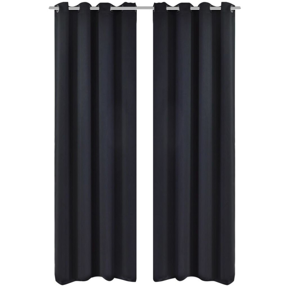 vidaXL 2x Blackout Curtains with Metal Eyelets 135x175 cm Black Window Drapes