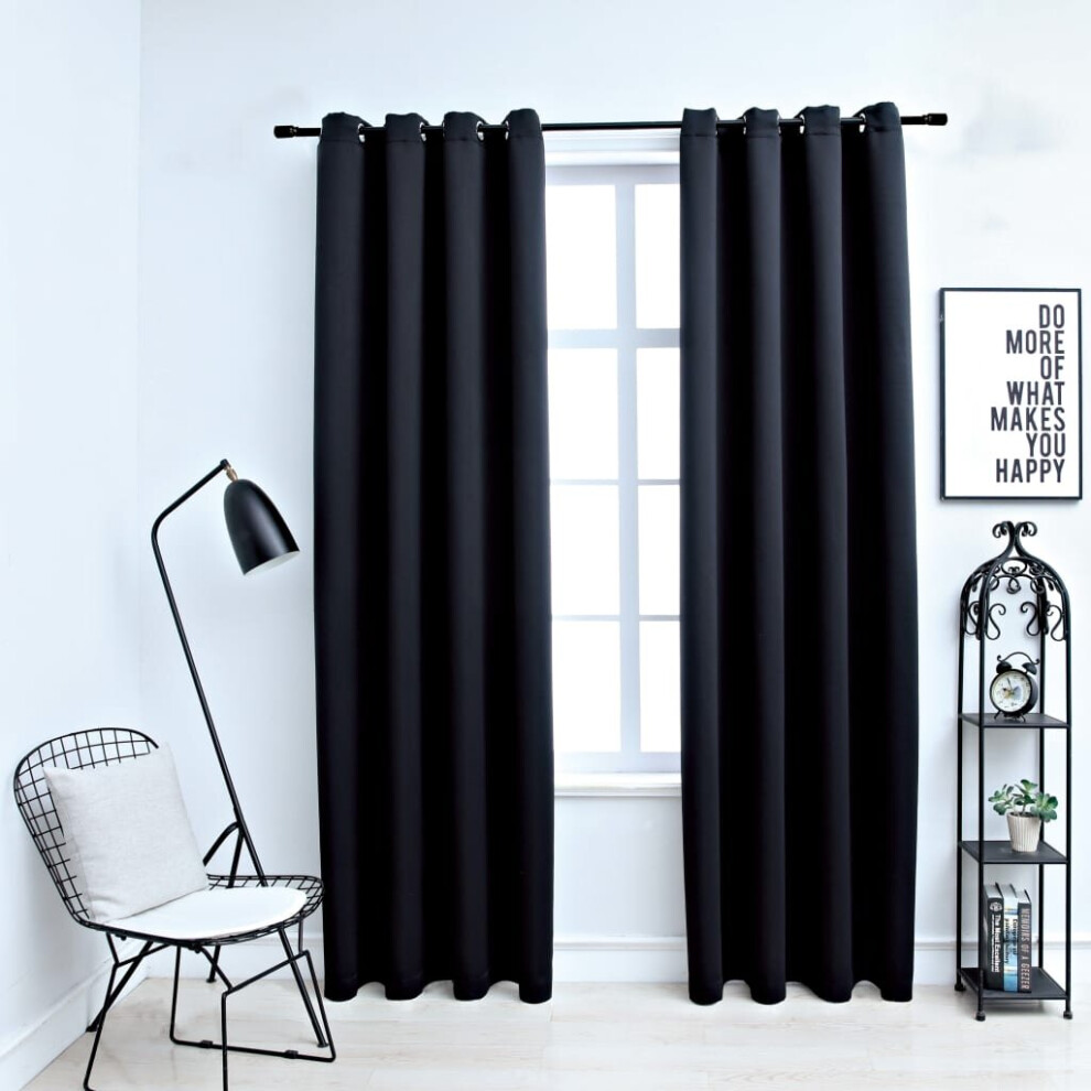 Vidaxl 2X Blackout Curtains With Metal Rings Black 140X245cm Blind Drapery