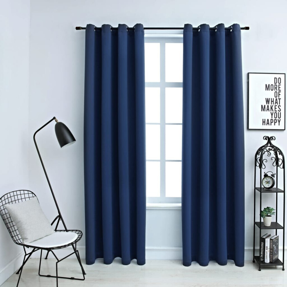 Vidaxl 2X Blackout Curtains With Metal Rings 140X225cm Blind Drapery Blue