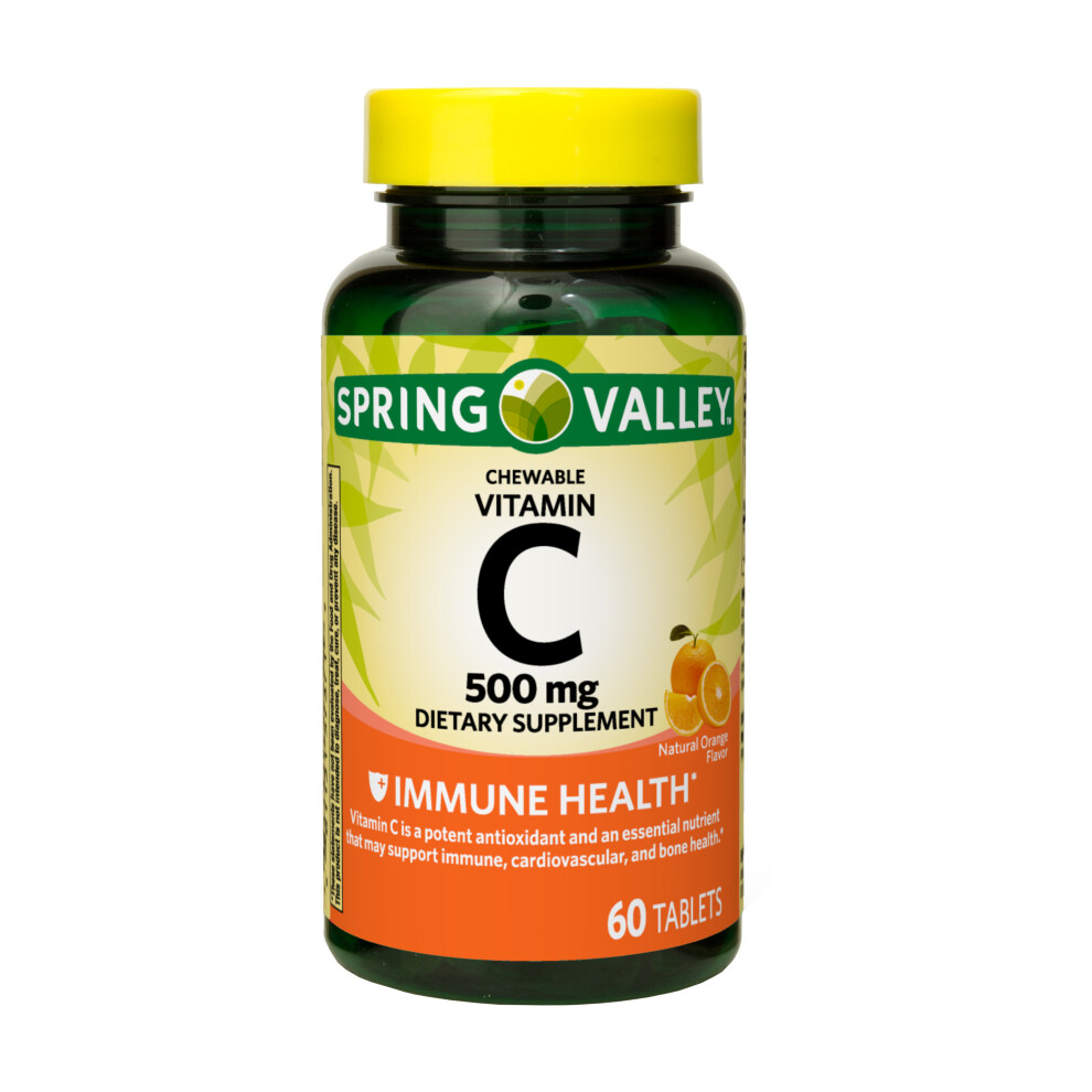 Spring Valley Chewable Vitamin C 500Mg Immune Health Dietary Supplement, 60 Tablets