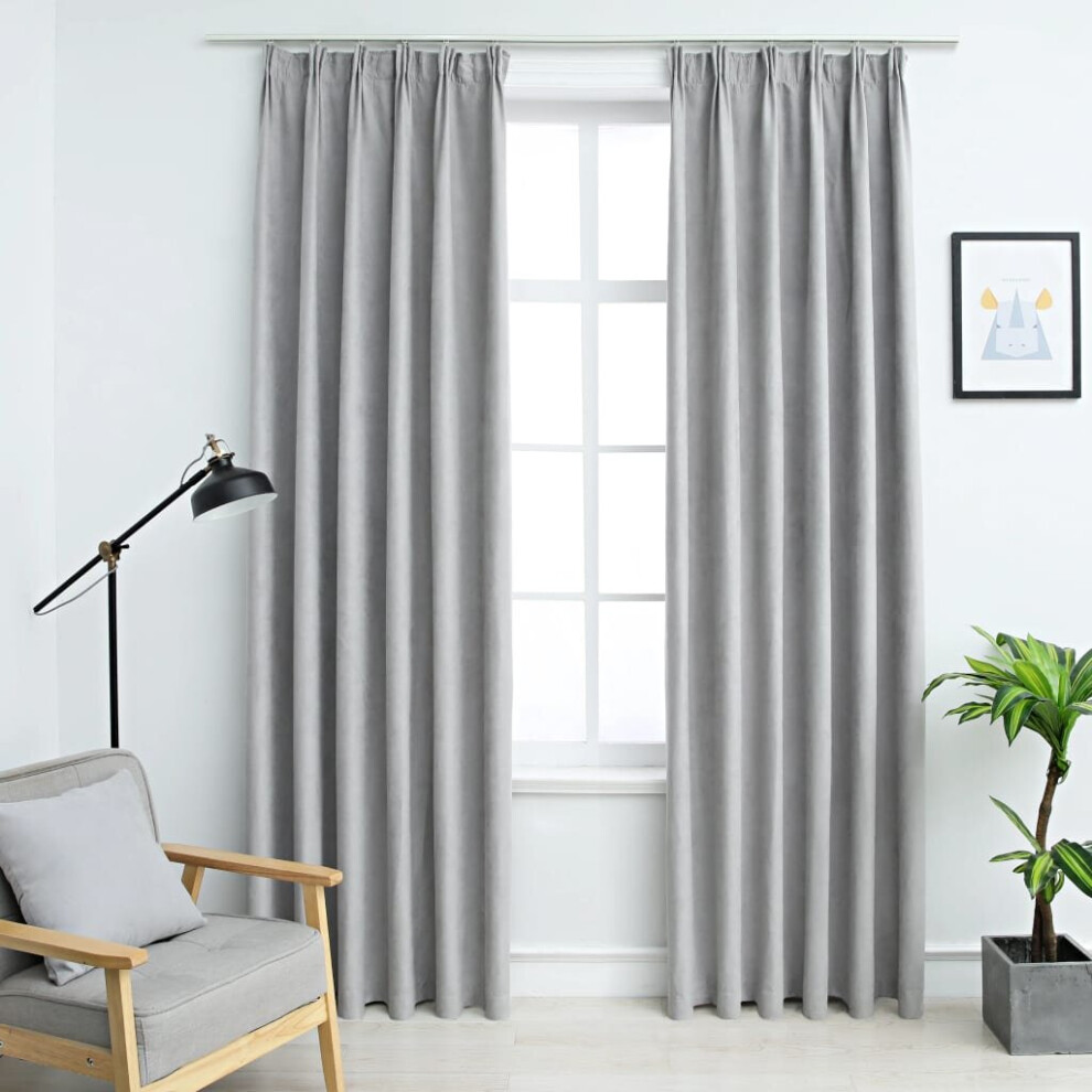 vidaXL 2x Blackout Curtains with Hooks Grey 140x175cm Drapery Blind Drape