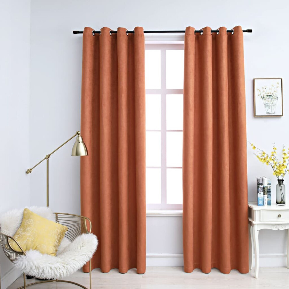 Vidaxl 2X Blackout Curtains With Metal Rings Rust 140X225cm Blind Drapery