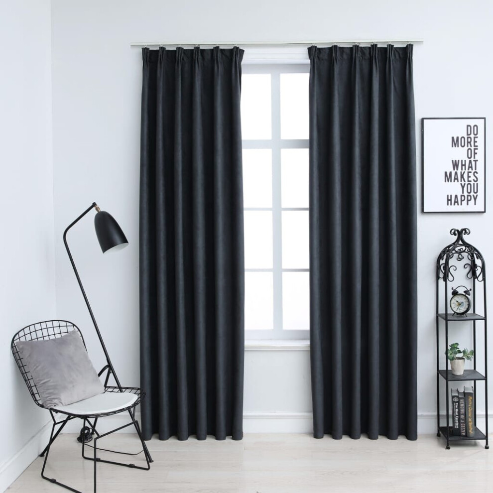 Vidaxl 2X Blackout Curtains With Hooks Anthracite 245Cm Blind Window Covering