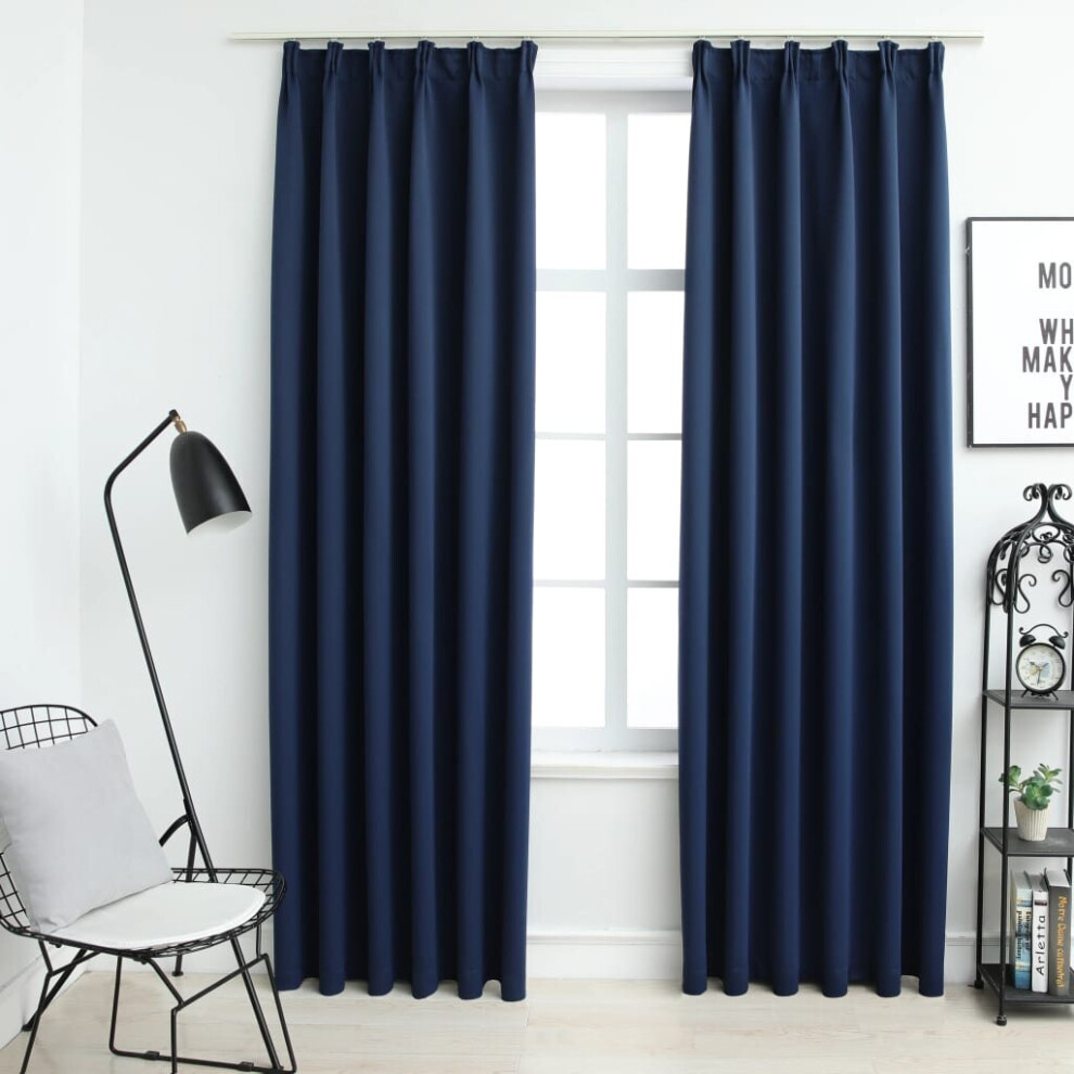 Vidaxl 2X Blackout Curtains With Hooks Blue 140X175cm Drapery Blind Drape