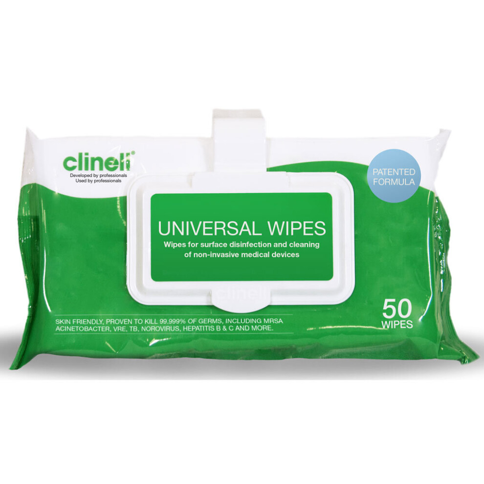 Clinell Universal Wipes - Pack of 50 with clip