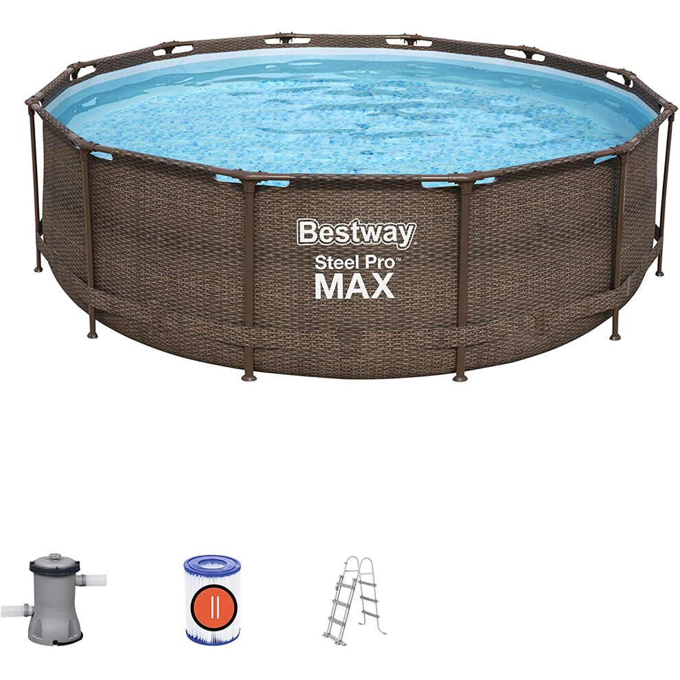 Bestway 12 ft x 39.5 Inch/ 3.66 m x 1 m Set Steel Pro MAX Deluxe Series Round Pools